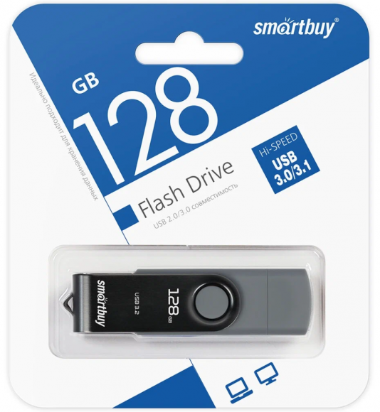 3.1 USB/USB-C флеш накопитель SmartBuy 128GB Twist Dual (SB128GB3DUOTWK) черный