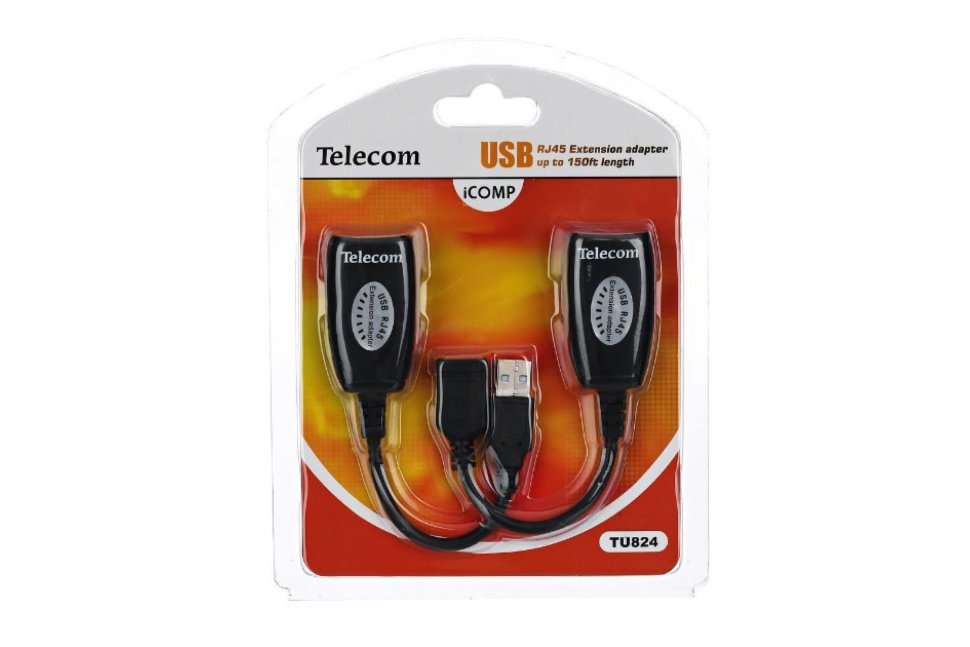 Адаптер-удлинитель Telecom RJ45/USB (мама)-RJ45/USB (папа) до 45 метров