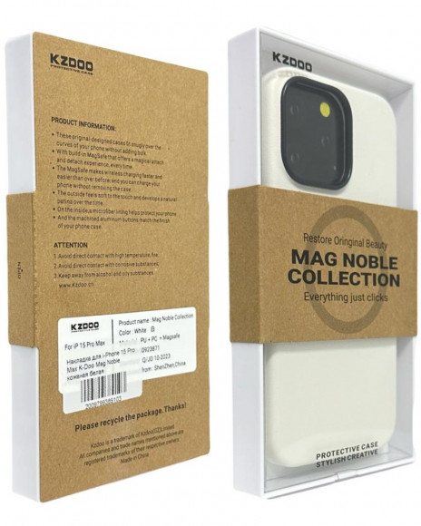 Накладка для i-Phone 15 Pro Max K-Doo Mag Noble кожаная белая