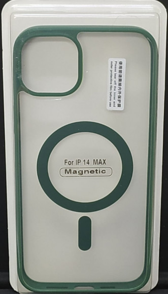 Накладка для iPhone 14 Max 6.7" Magsafe силикон прозрачный бока зеленая