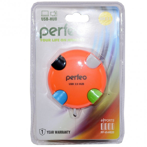 USB-хаб Perfeo 4 порта (PF-VI-H020) оранжевый