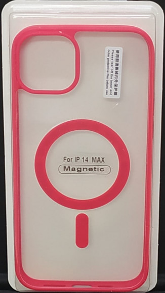 Накладка для iPhone 14 Max 6.7" Magsafe силикон прозрачный бока красная