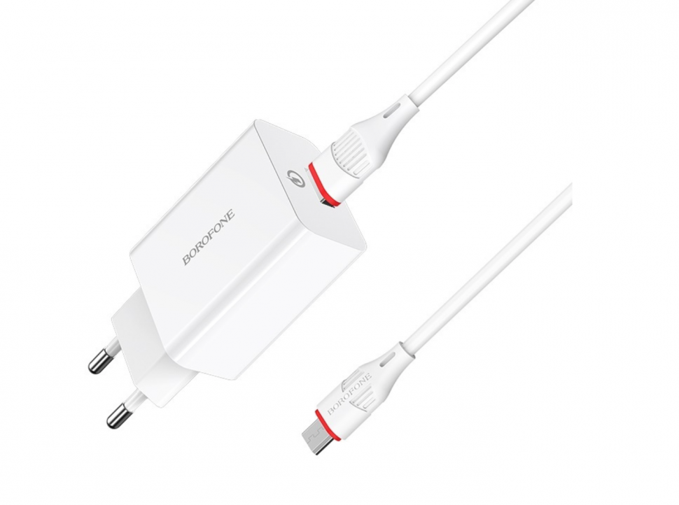 Сетевое зарядное устройство Borofone BA21A Long Journey + кабель microUSB, 18 Вт, белый