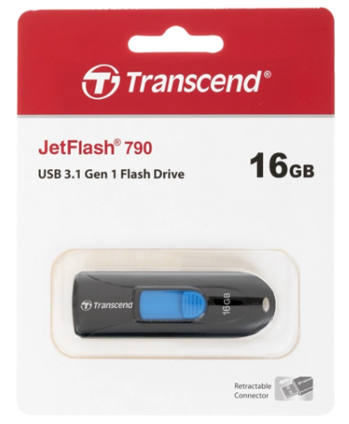 3.1 USB флеш накопитель Transcend 16GB черный JetFlash 790 чёрно-синии