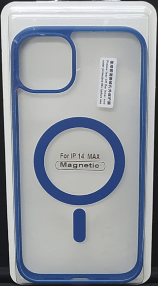 Накладка для iPhone 14 Max 6.7" Magsafe силикон прозрачный бока синяя