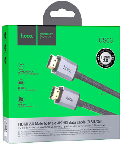 Кабель HDMI - HDMI v2.0 Hoco US03 4K/60Hz 2м черный