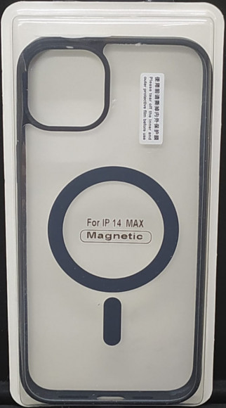 Накладка для iPhone 14 Max 6.7" Magsafe силикон прозрачный бока черная