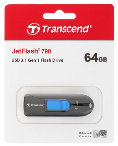 3.1 USB флеш накопитель Transcend 64GB черный JetFlash 790 чёрно-синии