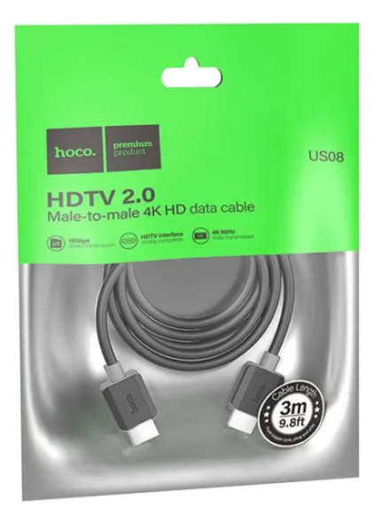 Кабель HDMI - HDMI HDTV2.0 Hoco US08 4K/60Hz 3м черный