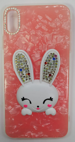 Накладка для iPhone XS Max cиликон заяц уши со стразами
