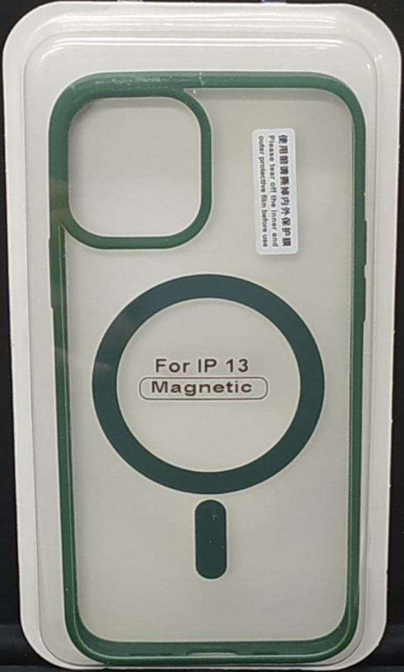 Накладка для iPhone 13 6.1" Magsafe силикон прозрачный бока зеленые