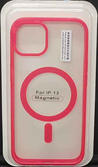 Накладка для iPhone 13 6.1" Magsafe силикон прозрачный бока красные