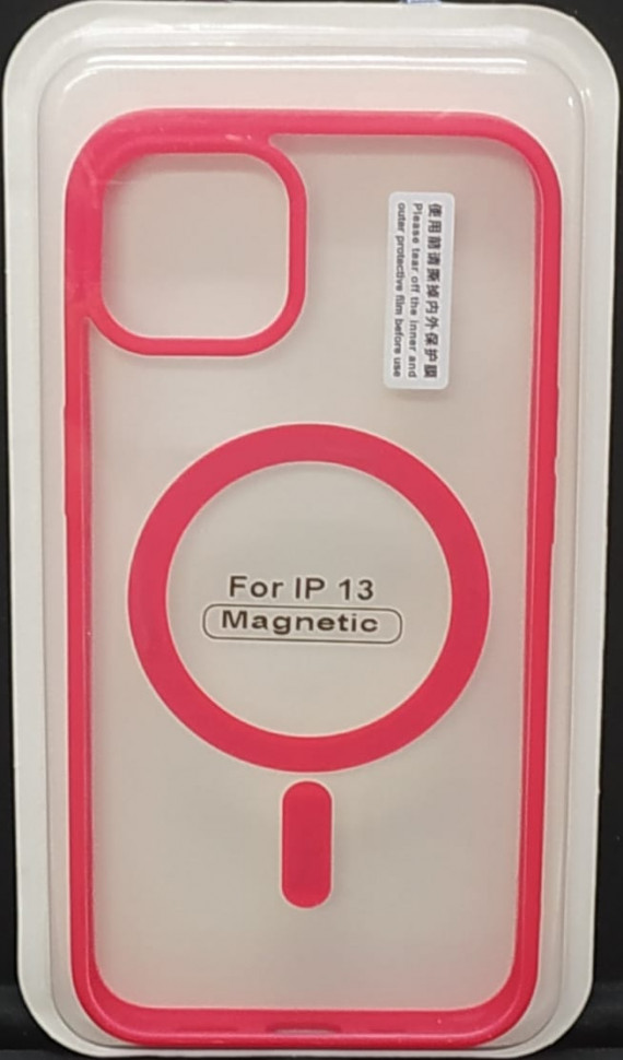 Накладка для iPhone 13 6.1" Magsafe силикон прозрачный бока красные