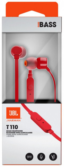 Наушники с микрофоном JBL T110 1.2м красные