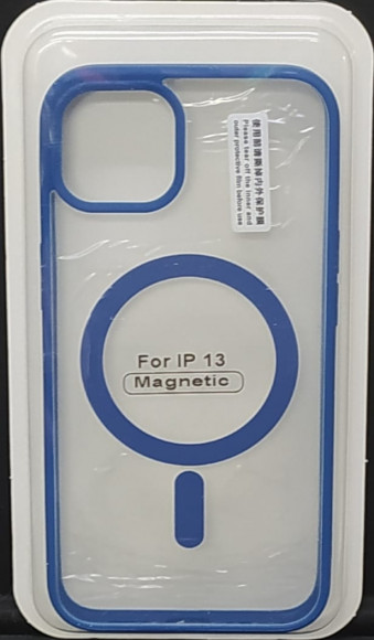 Накладка для iPhone 13 6.1" Magsafe силикон прозрачный бока синие