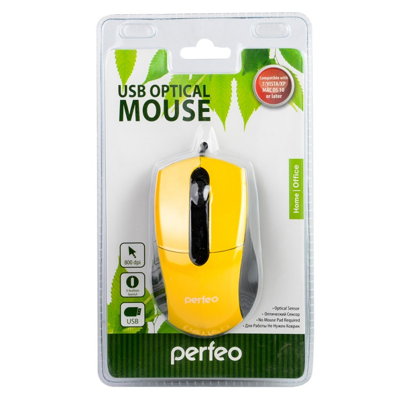 Мышь проводная Perfeo Rainbow USB/DPI 1000/3 кнопки/1.8м черно-желтая