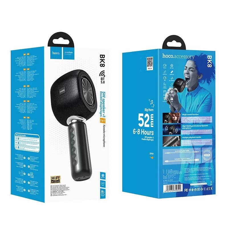 Микрофон для караоке Hoco BK8 BT5.0/2000mAh/7ч/10Вт черный