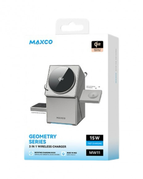 Беспроводное зарядное устройство 3в1 Maxco Geometry MW11 15W серое