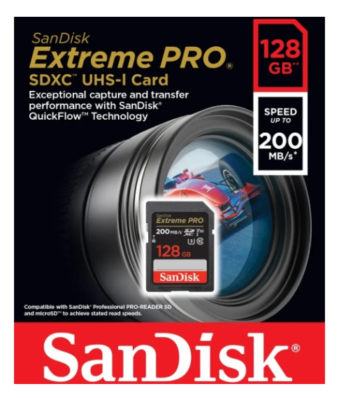 SDXC карта памяти Sandisk Extreme Pro 128GB 170MB/s U3 V30 (SDSDXXY-128G-GN4IN)