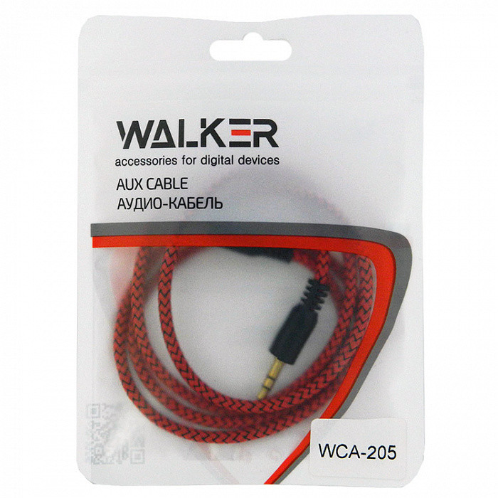 Аудиокабель AUX 3.5мм Walker WCA205 1м в полиуретановой оплетке красный