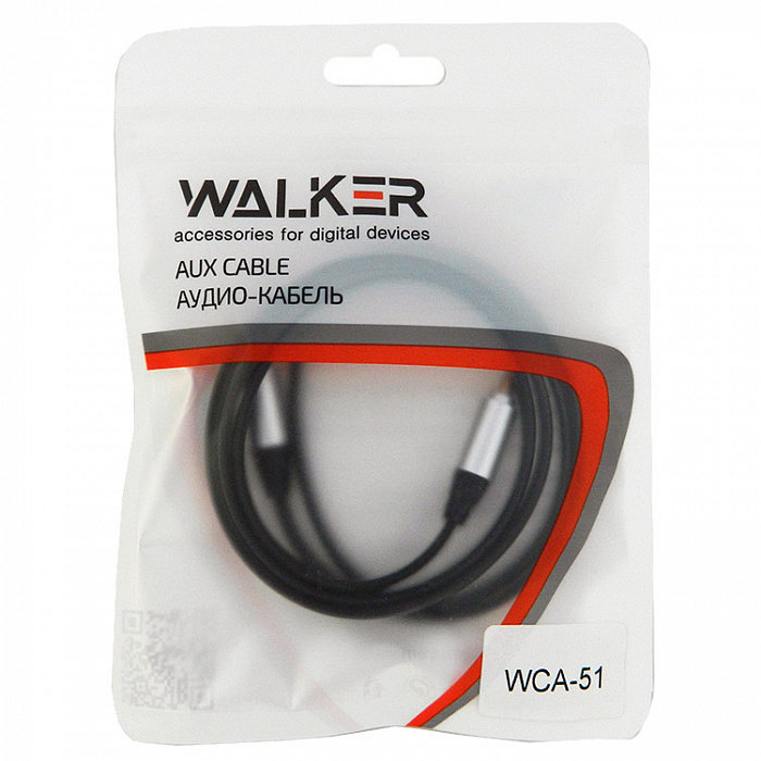 Аудиокабель AUX 3,5mm Walker WCA051 круглый черный