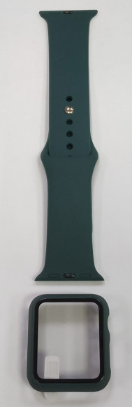 Сменный браслет силиконовый + бампер Apple Watch 38mm темно-зеленый