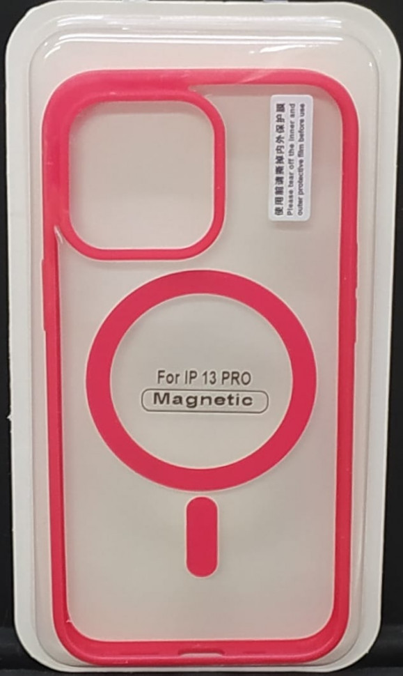 Накладка для iPhone 13 Pro 6.1" Magsafe силикон прозрачный бока красные