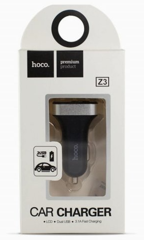 Автомобильное заряд. устр. Hoco Z3 2USB 2.1А LCD, черное