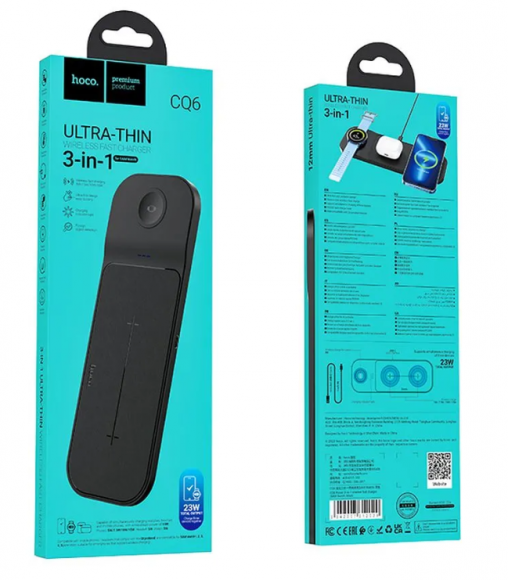 Беспроводное зарядное устройство 3in1 смартфон/S Watch/AirPods Hoco CQ6 15W черное