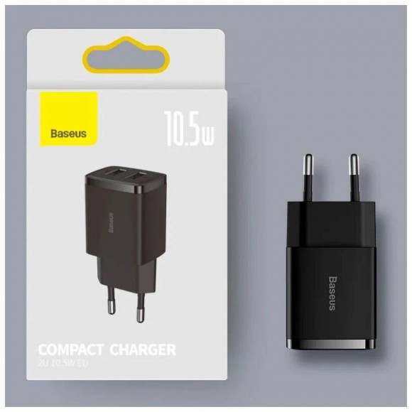 Сетевое зарядное устройство Baseus Compact 10.5W 2USB (CCXJ010201) черное