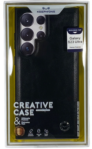 Накладка для Samsung Galaxy S23 Ultra Keephone Creative case под кожу чёрная