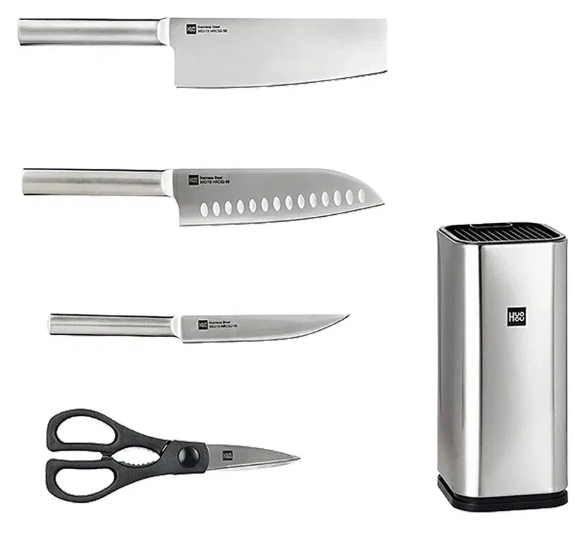 Набор кухонных ножей Xiaomi HuoHou Stainless steel kitchen Knife set (HU0095) серебристый