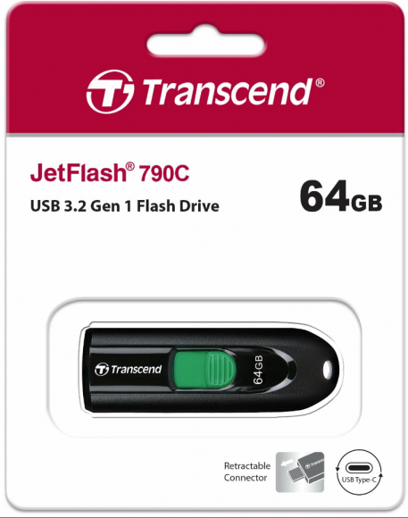 3.1 USB флеш накопитель Transcend 64GB JetFlash 790C черный