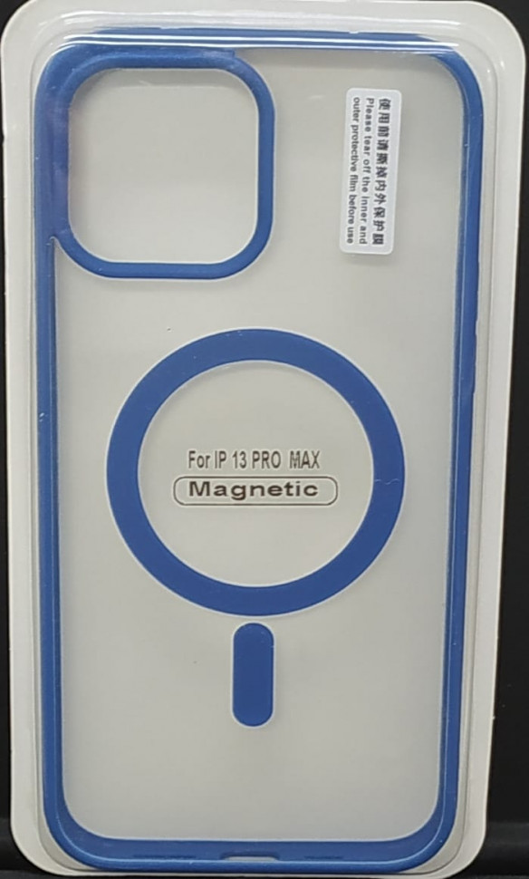 Накладка для iPhone 13 Pro Max 6.7" Magsafe силикон прозрачный бока синие