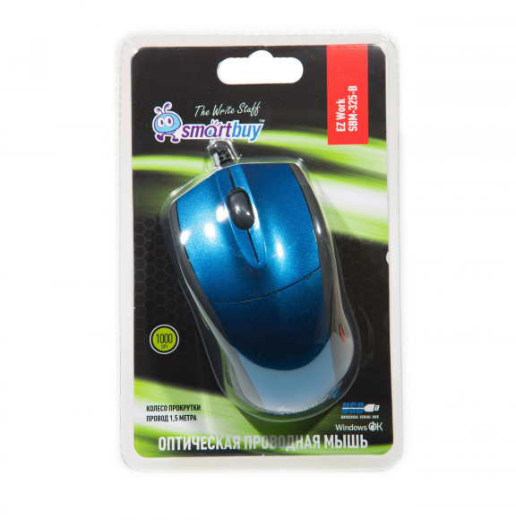Мышь проводная Smartbuy 325 USB/DPI 1000/3 кнопки/1.5м синяя (SBM-325-B)